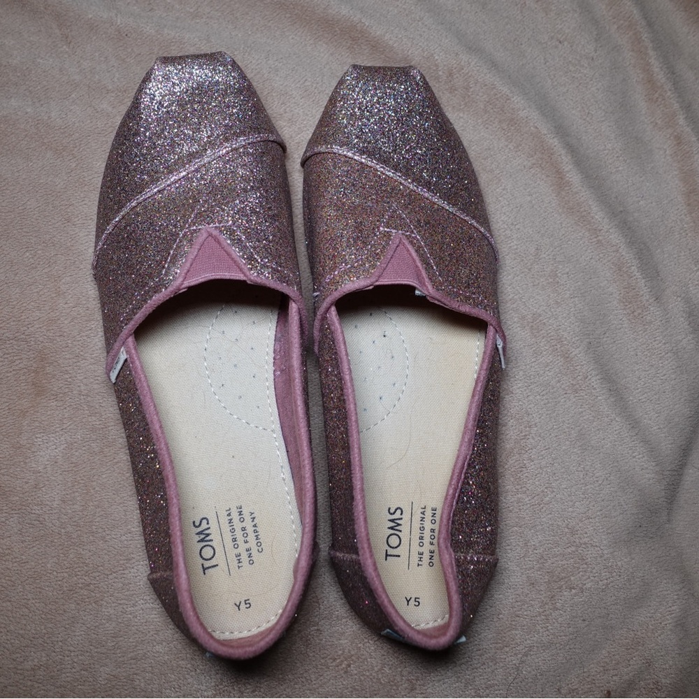 TOMS Pink Sparkling Pink Slip-Ons
